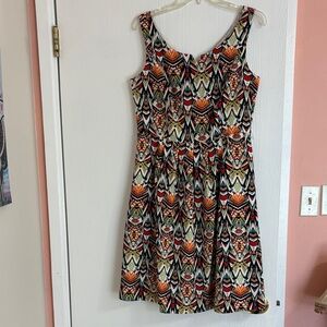 Alyx Multicolor Geometric Midi Dress - Orange, Black, White